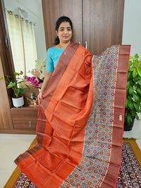 Dark Orange with Grey Handwoven Tussar Silk Saree with Zari Border