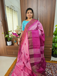 Pink Shade Handwoven Tussar Silk Saree with Zari Border