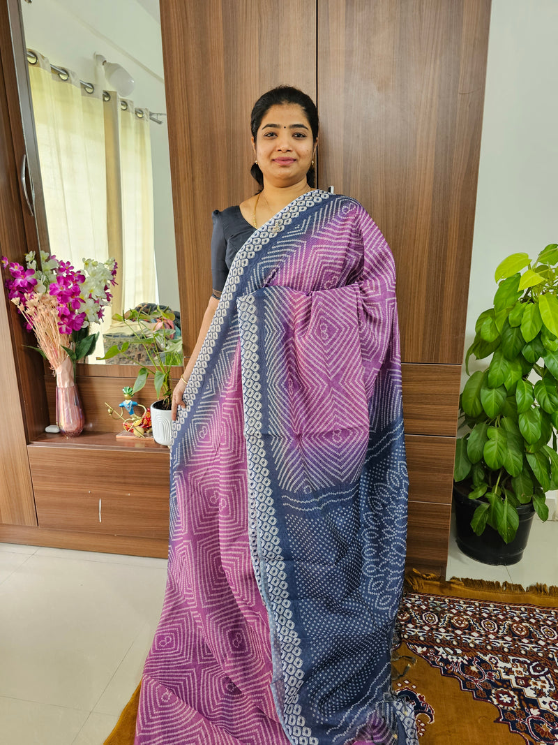 Semi Chanderi Saree -  Purple with Blue