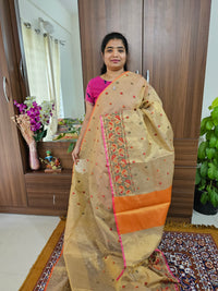 Tissue Floral Embroidery Saree Golden with Pink