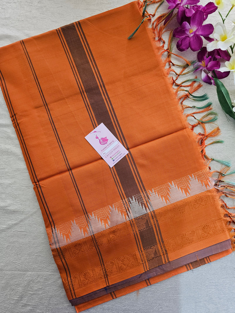 Dual Shade Blue with Orange Pallu Chinnalampattu Korvai Tower Border Saree