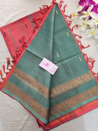 Green with Peach  Pallu Chinnalampattu Border Saree