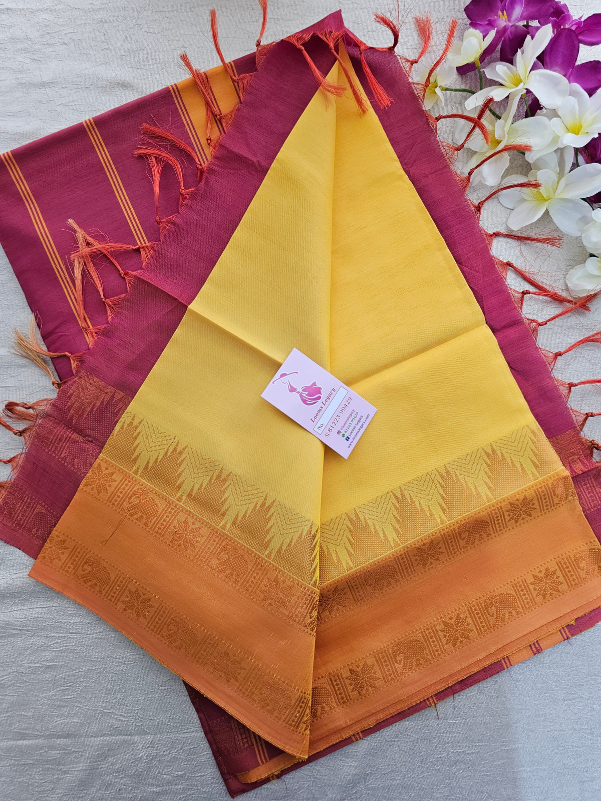 Bright Yellow with Dual Shade Pink Pallu Chinnalampattu Korvai Tower Border Saree