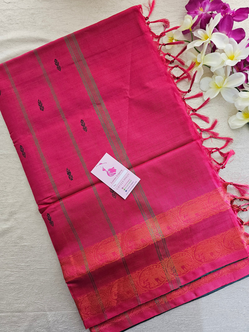 Dark Green with Pink Pallu Chinnalampattu Border Saree