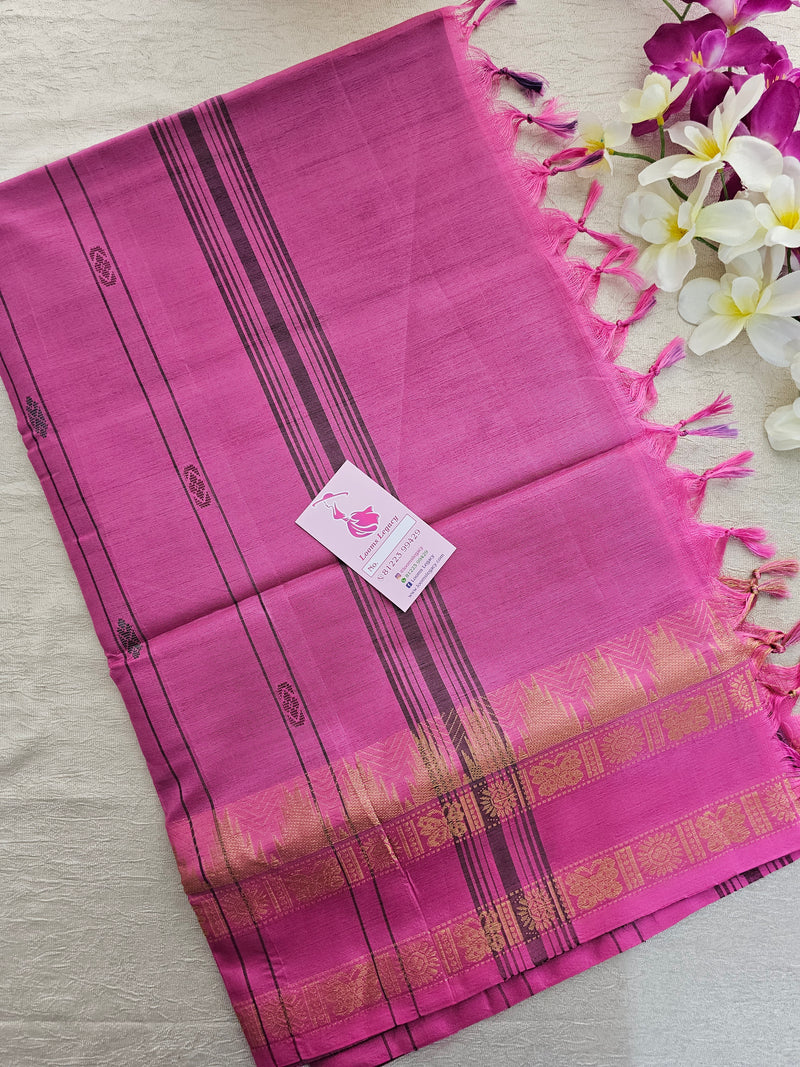 Dark Blue with Pink Pallu Chinnalampattu Korvai Tower Border Saree