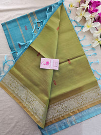 Dual Shade Green cum Yellow with Blue Pallu Chinnalampattu Border Saree