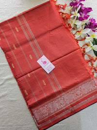 Dark Violet with Peachish Orange Pallu Chinnalampattu Border Saree