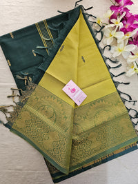 Green with Bottle Green Pallu Chinnalampattu Long Border Saree