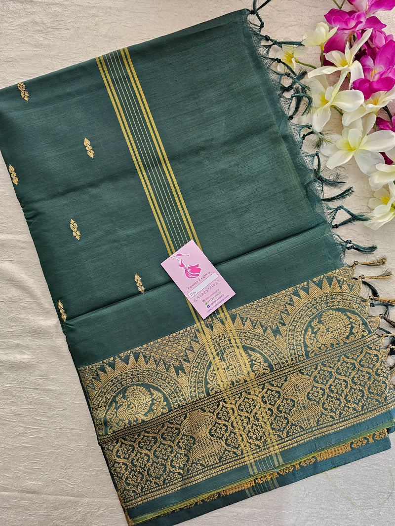 Green with Bottle Green Pallu Chinnalampattu Long Border Saree