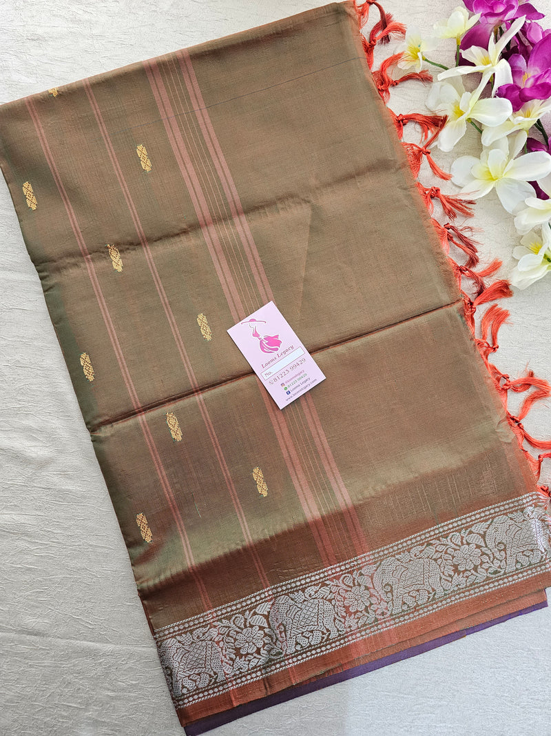 Dual Shade Purple cum Orange with Green Pallu Chinnalampattu Border Saree