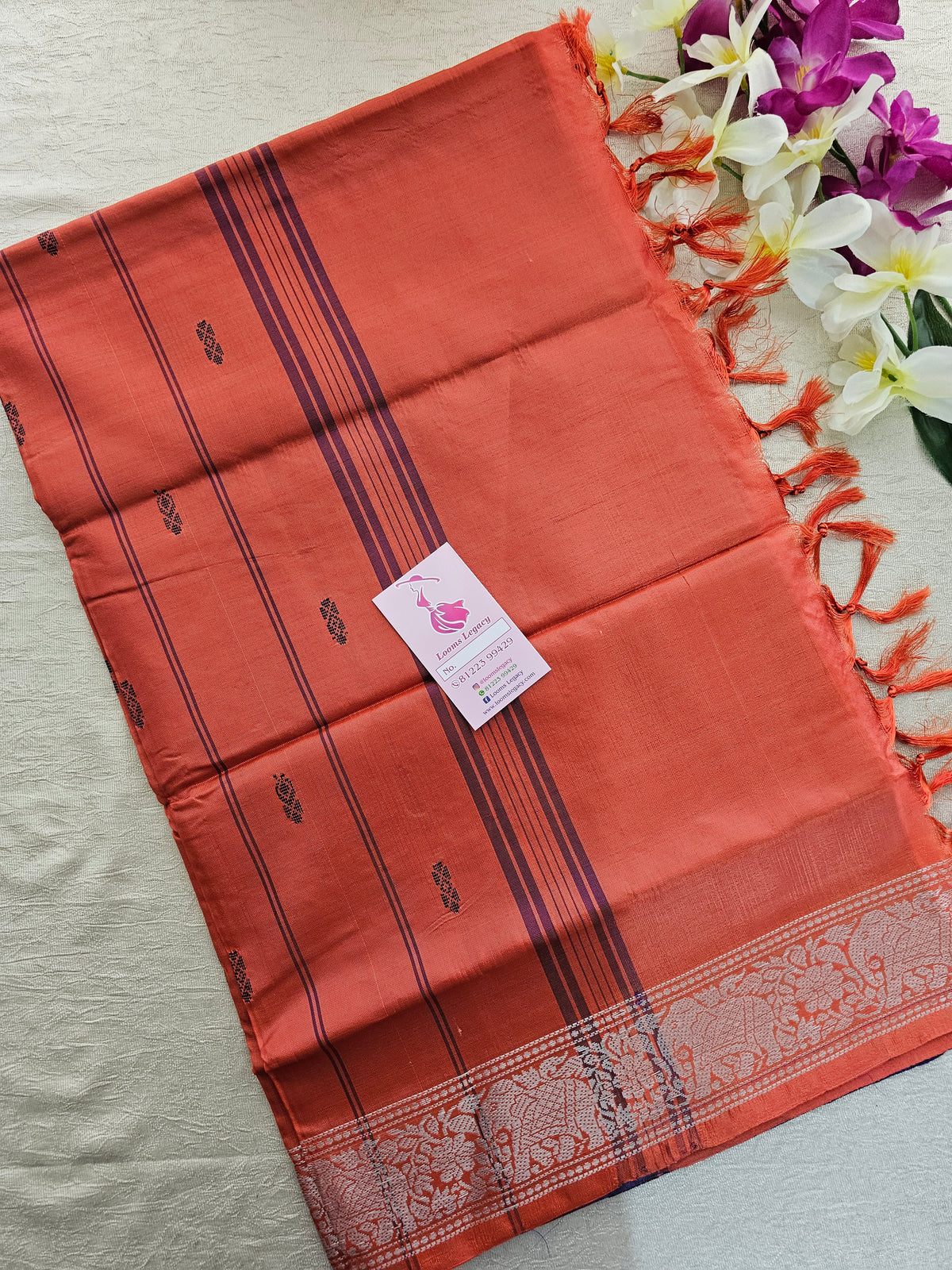 Violet with Orange Pallu Chinnalampattu Border Saree