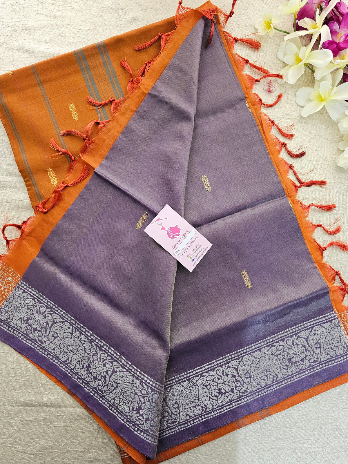 Lavender with Orange Pallu Chinnalampattu Border Saree