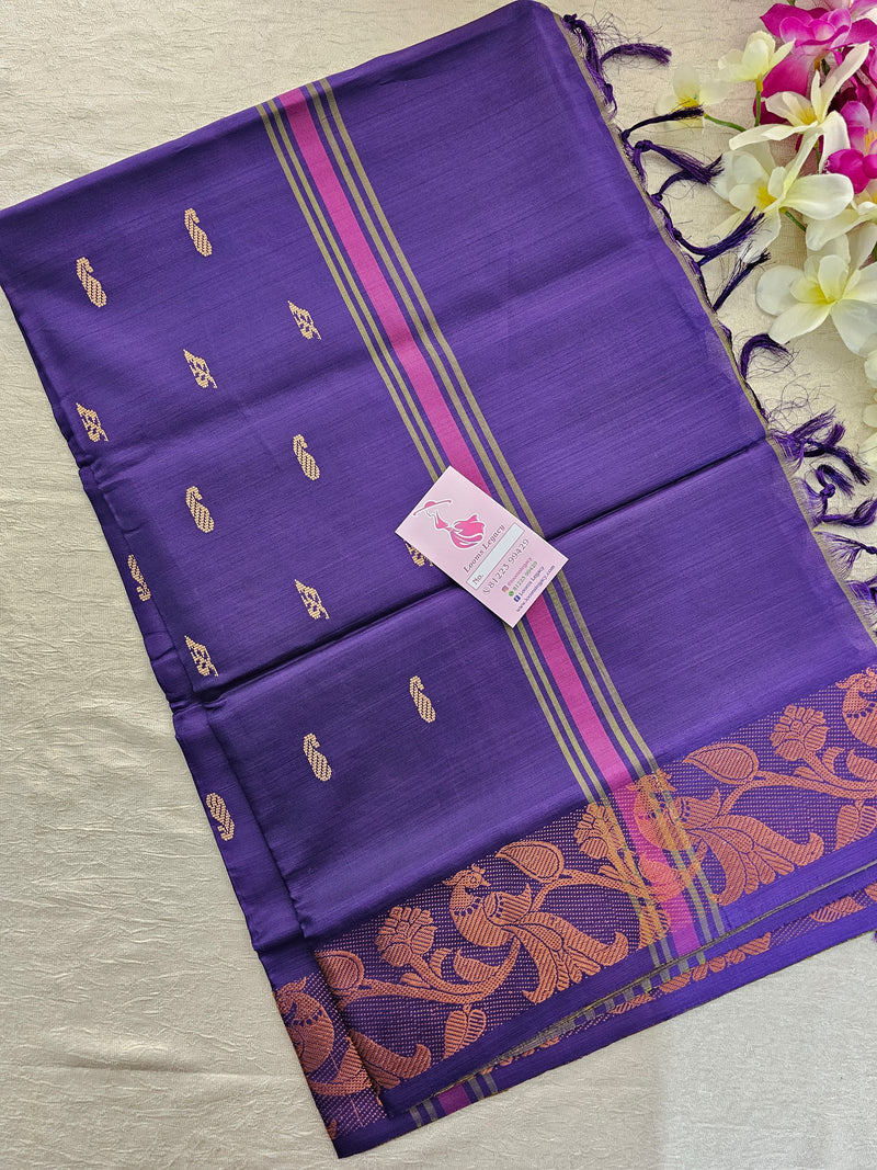 Green with Violet Pallu Chinnalampattu Border Saree