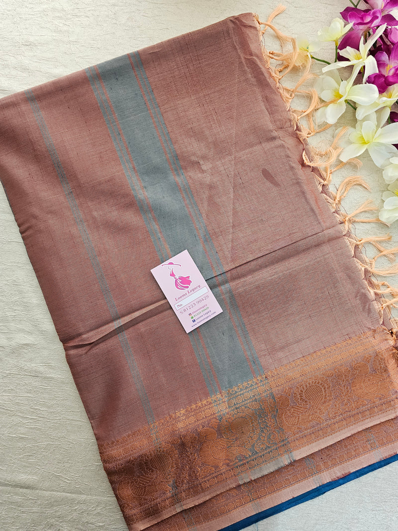 Peacock Blue with Onion Pink Pallu Chinnalampattu Border Saree