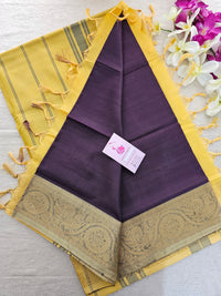 Brown with Yellow  Pallu Chinnalampattu Border Saree