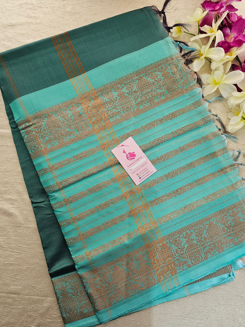 Sea Green with Peacock Green Pallu Chinnalampattu Long Border Saree