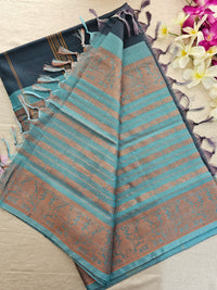 Blue with Dark Peacock Green Pallu Chinnalampattu Long Border Saree