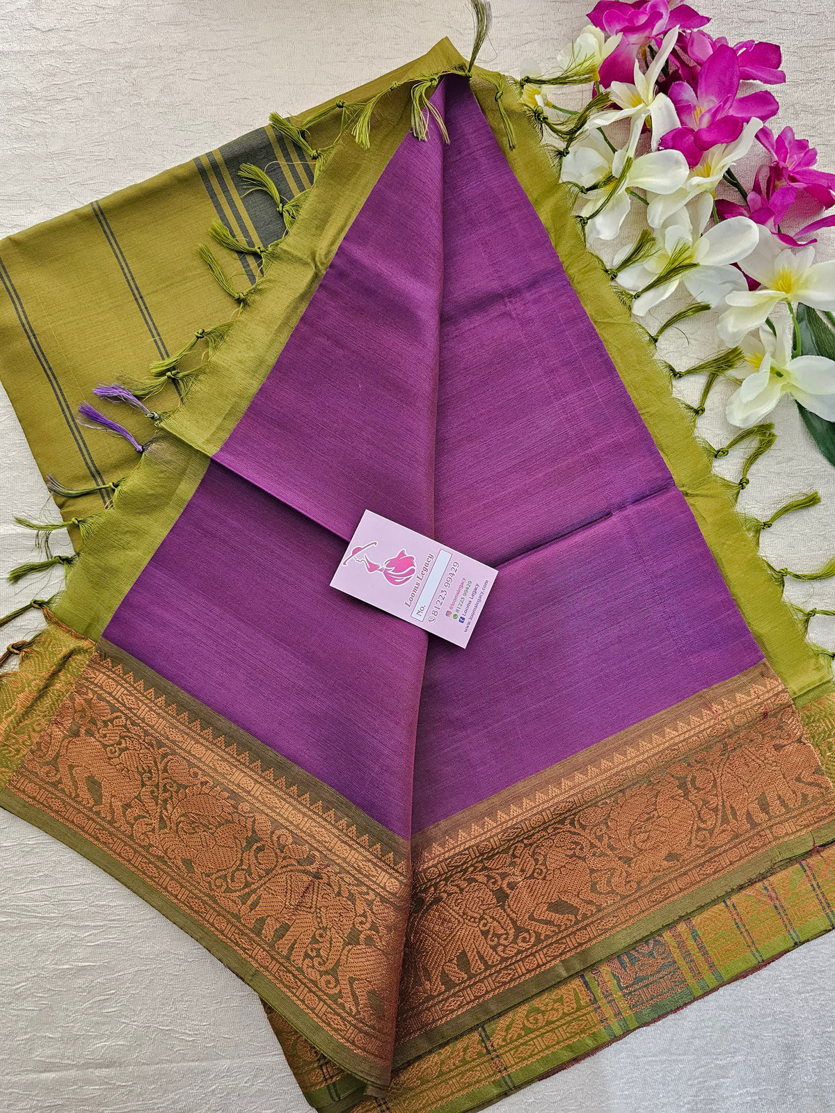 Purple with Green Pallu Chinnalampattu Border Saree