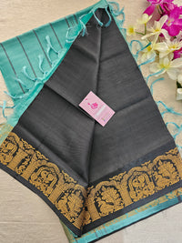 Black with Sea Green Pallu Chinnalampattu Border Saree