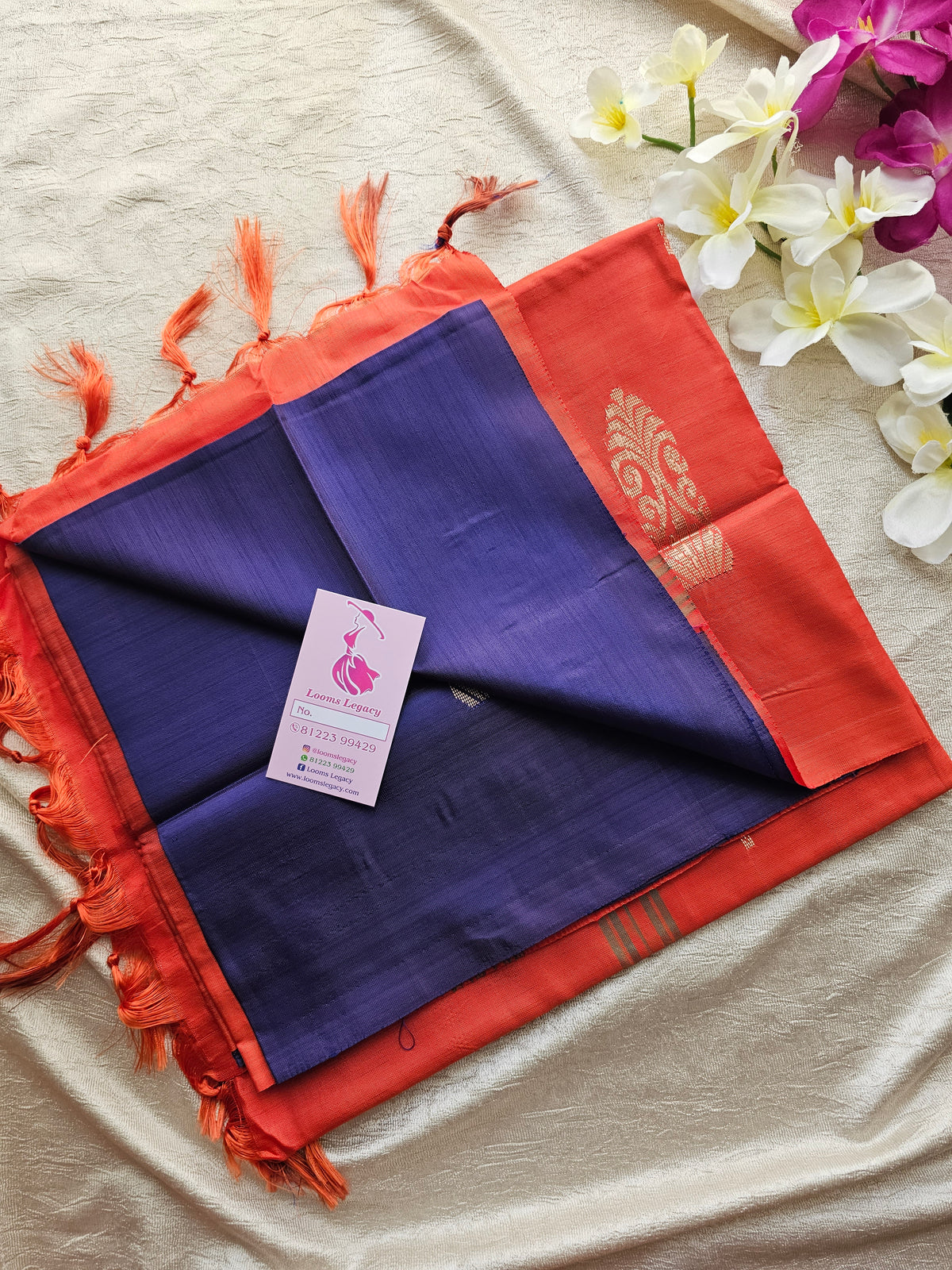 Violet with Reddish Orange Pallu Handwoven Chinnalampattu Saree