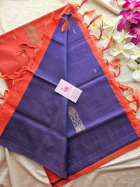 Violet with Reddish Orange Pallu Handwoven Chinnalampattu Saree