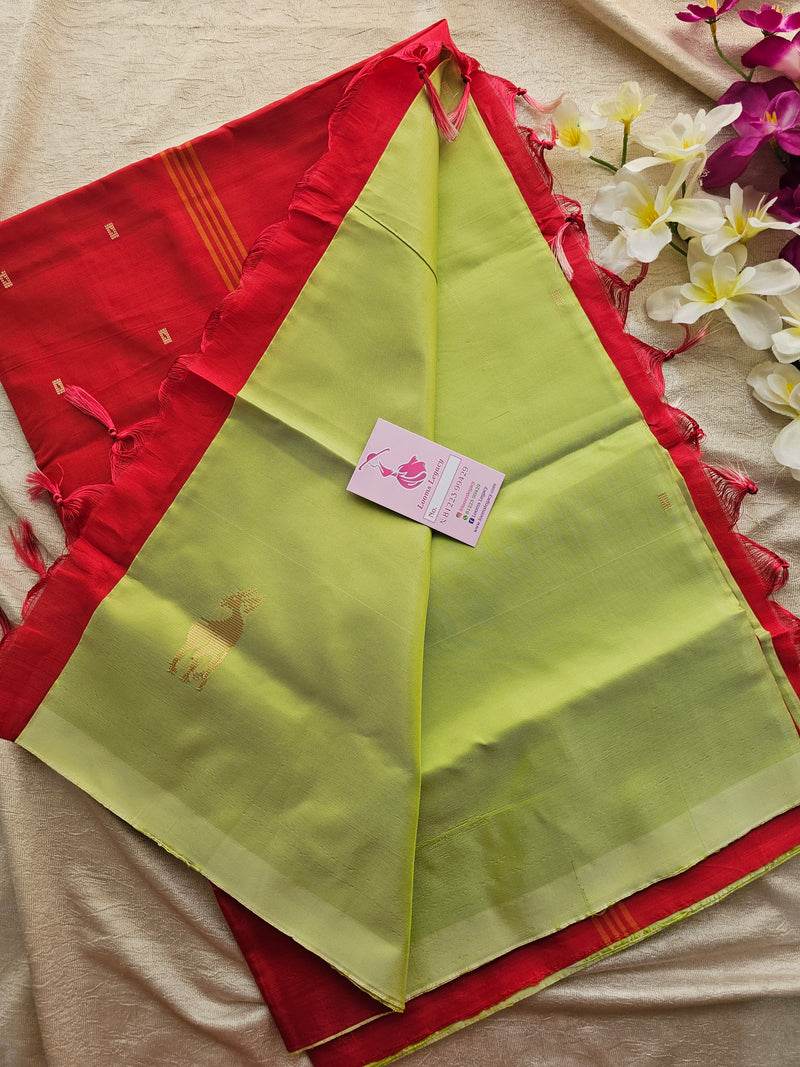 Neon Green with Pink Pallu Handwoven Chinnalampattu Saree