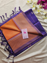 Sandal Yellow with Violet Pallu and Stripes Border Handwoven Chinnalampattu Saree