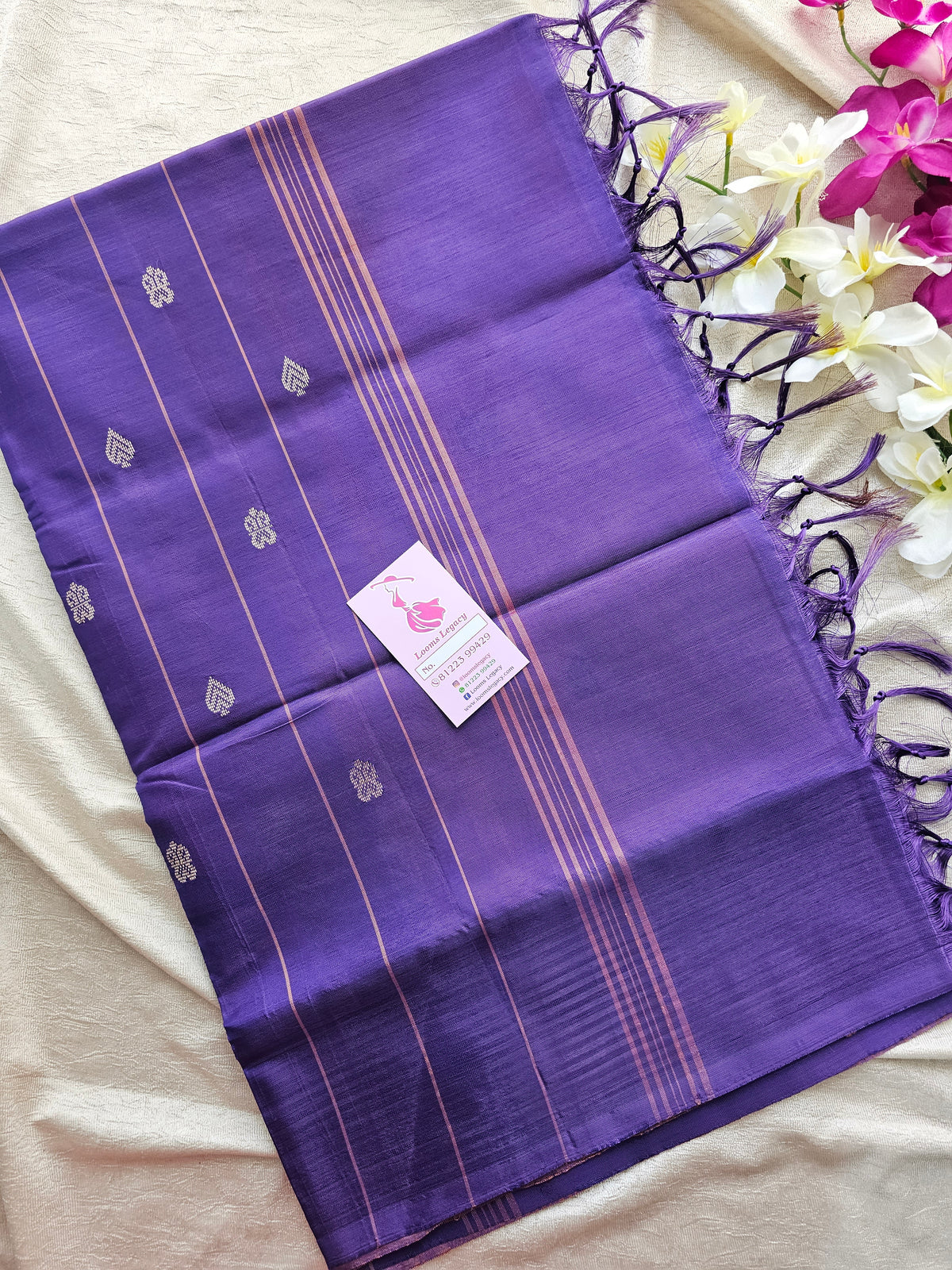 Sandal Yellow with Violet Pallu and Stripes Border Handwoven Chinnalampattu Saree