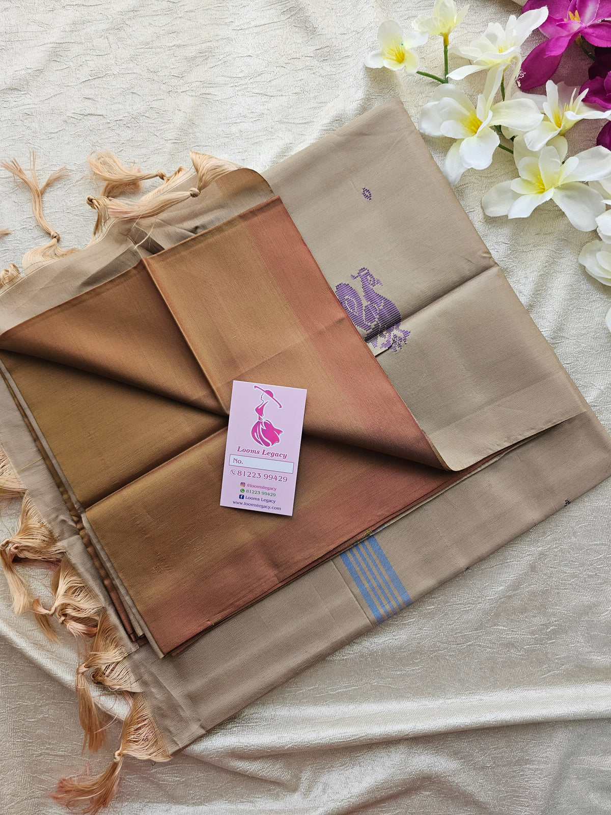 Dual Shade Brown cum Pink with Cream Handwoven Chinnalampattu Saree