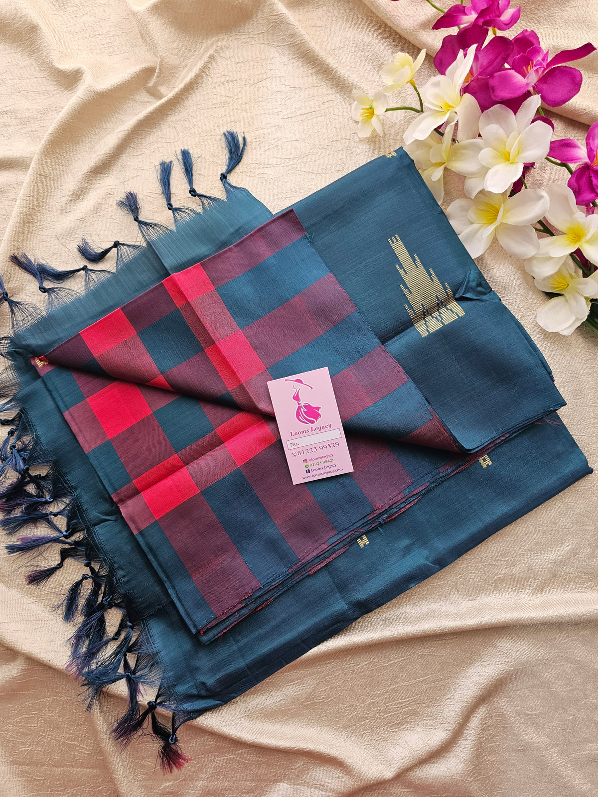 Peacock Green with Pink Checks Handwoven Chinnalampattu Saree