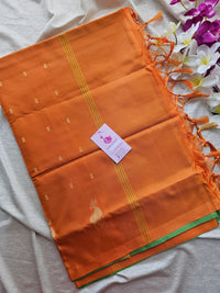 Green with Orange Pallu Handwoven Chinnalampattu Saree