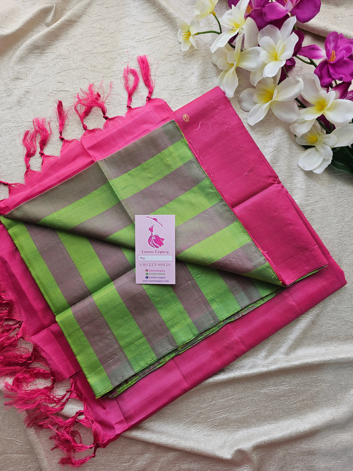 Green with Pink Stripes Handwoven Chinnalampattu Saree