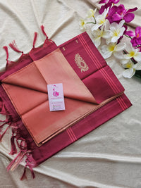 Peach with Maroon Pallu Handwoven Chinnalampattu Saree