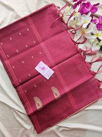 Peach with Maroon Pallu Handwoven Chinnalampattu Saree