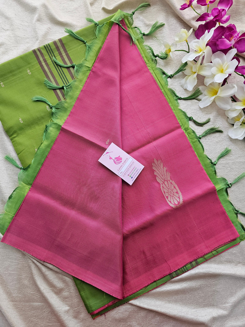 Dark Pink with Green Pallu Handwoven Chinnalampattu Saree