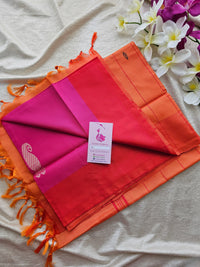 Pink with Orange Pallu  Border Handwoven Chinnalampattu Saree