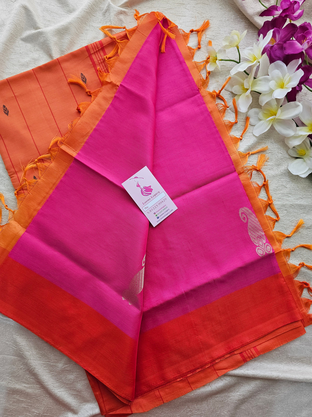 Pink with Orange Pallu  Border Handwoven Chinnalampattu Saree