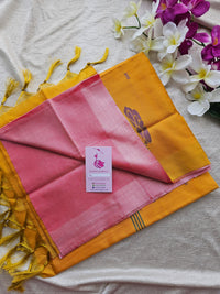 Pastel Pink with Mango Yellow Handwoven Chinnalampattu Saree