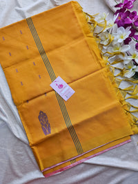 Pastel Pink with Mango Yellow Handwoven Chinnalampattu Saree