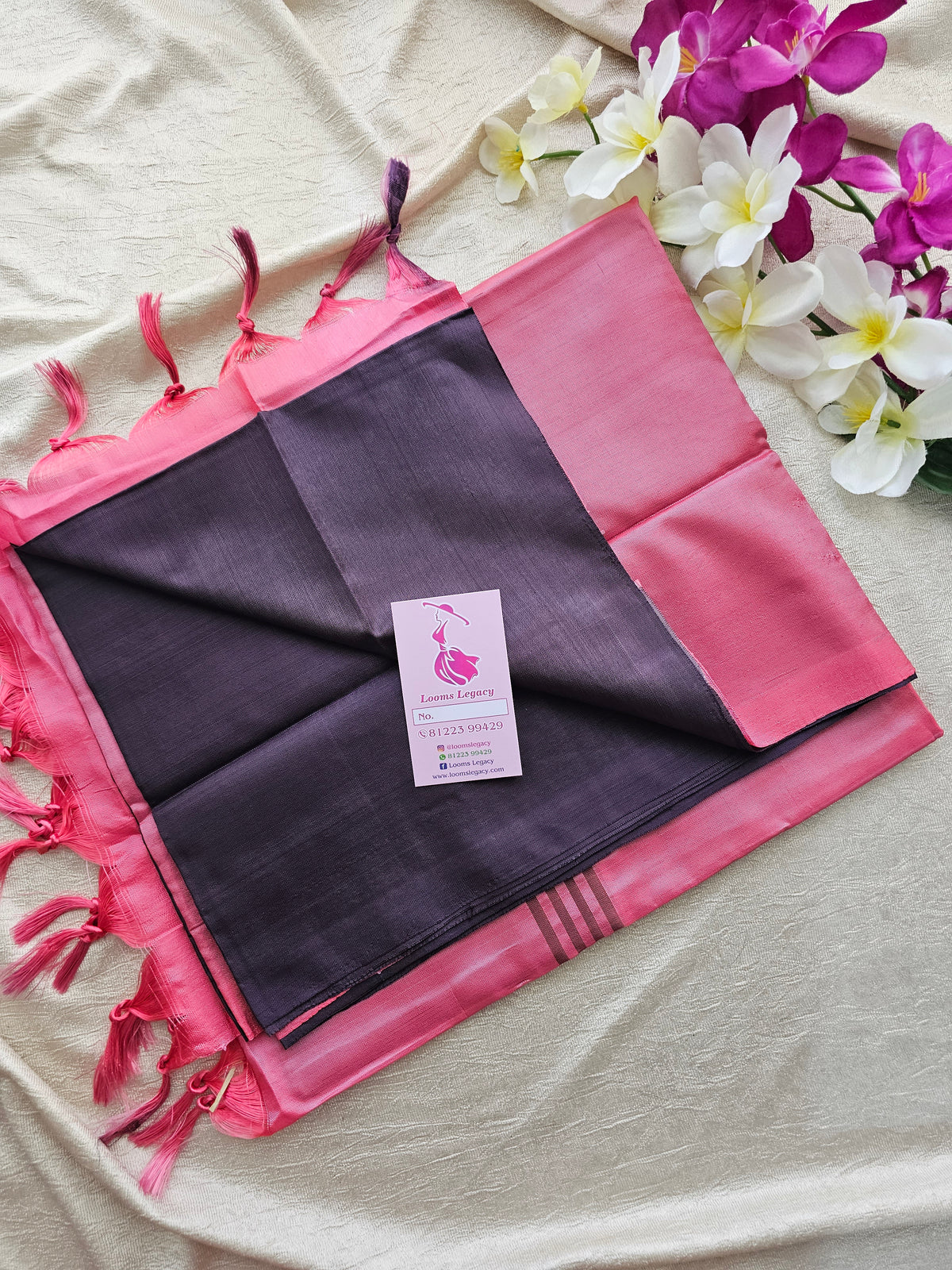 Brown with Pink Pallu Handwoven Chinnalampattu Saree