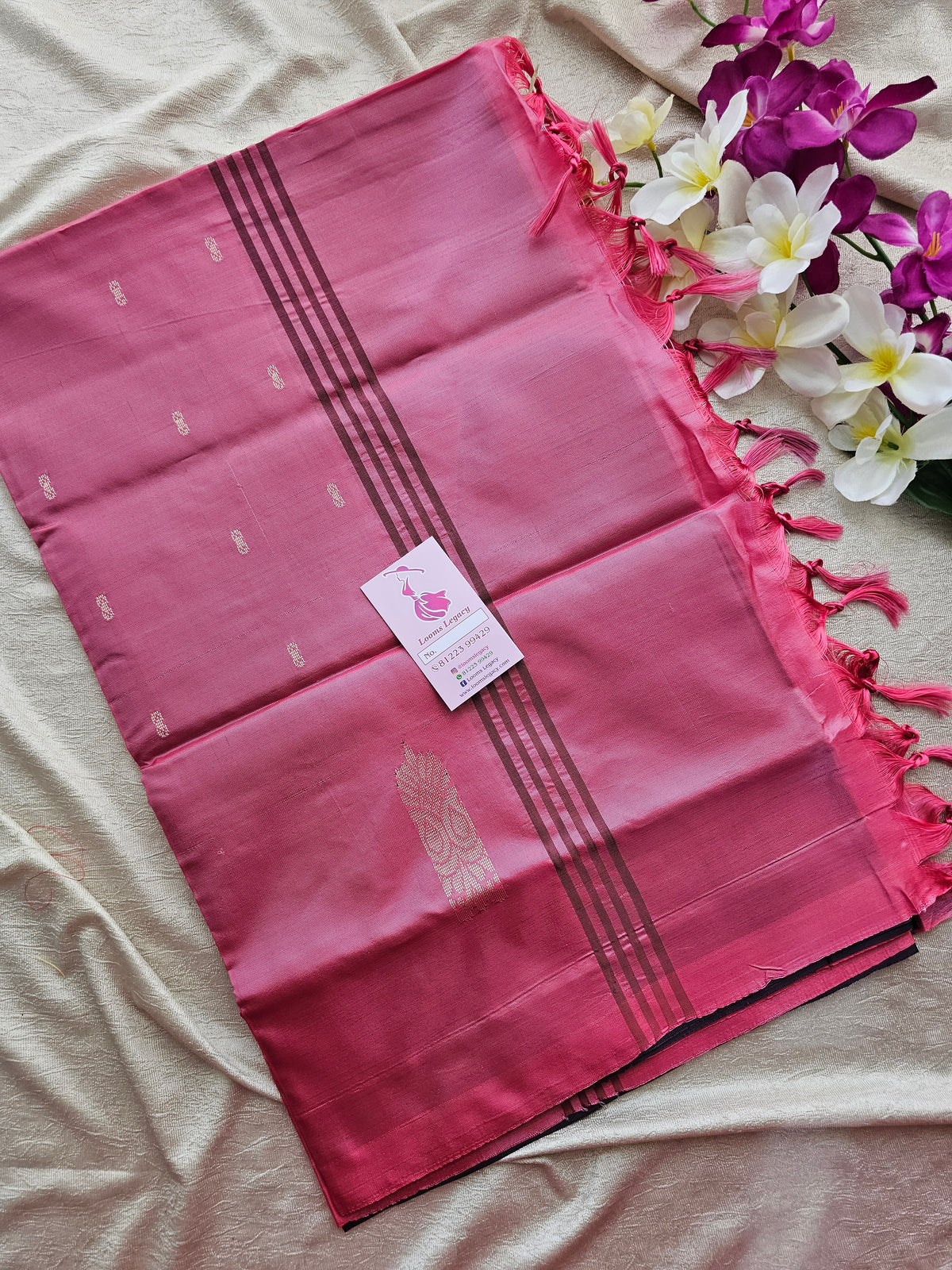 Brown with Pink Pallu Handwoven Chinnalampattu Saree