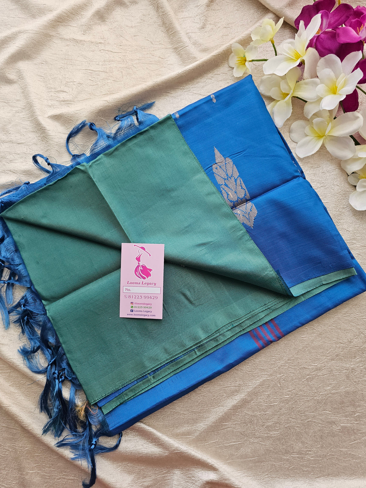 Dark Sea Green with Blue Pallu Handwoven Chinnalampattu Saree