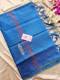 Dark Sea Green with Blue Pallu Handwoven Chinnalampattu Saree