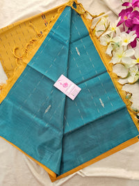 Peacock Green with Mustard Brown Pallu Handwoven Chinnalampattu Saree