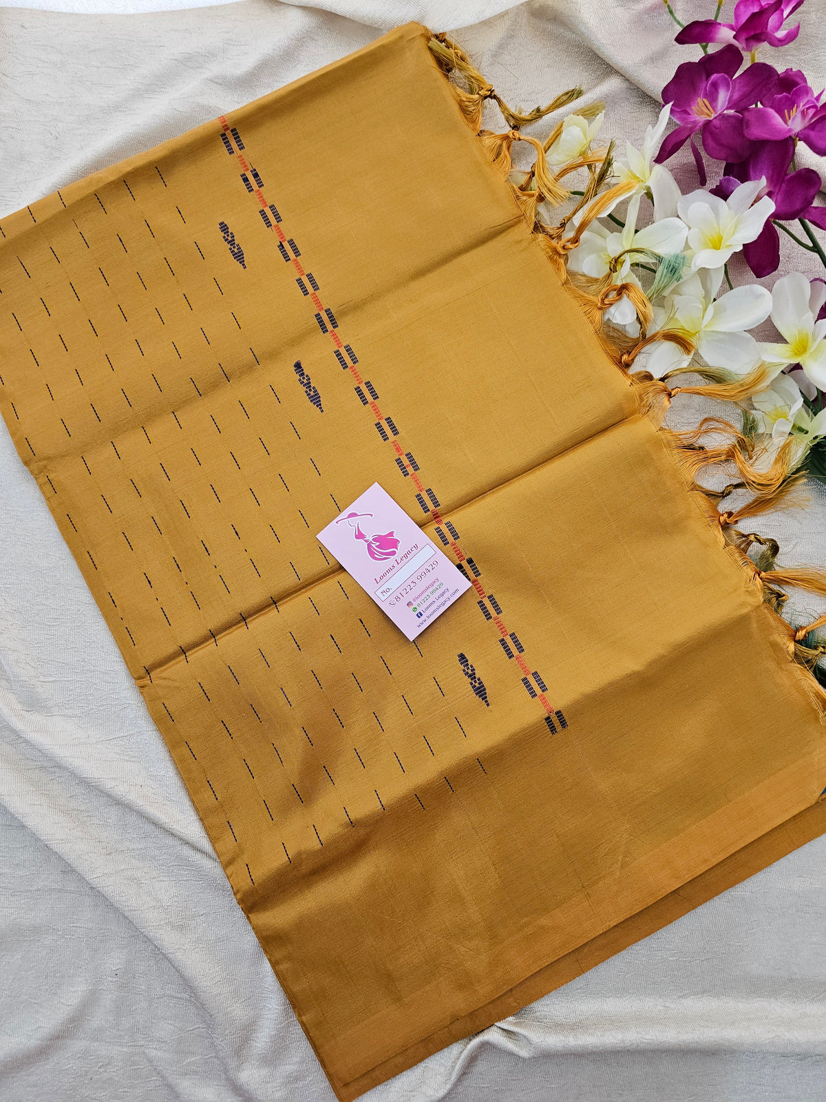 Peacock Green with Mustard Brown Pallu Handwoven Chinnalampattu Saree