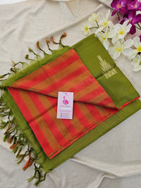 Red with Green Stripes Handwoven Chinnalampattu Saree