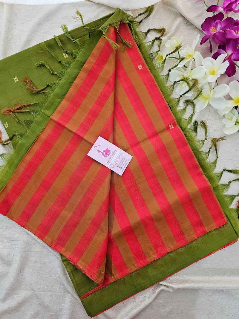 Red with Green Stripes Handwoven Chinnalampattu Saree