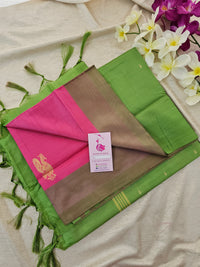 Pink with Green Pallu Border Handwoven Chinnalampattu Saree