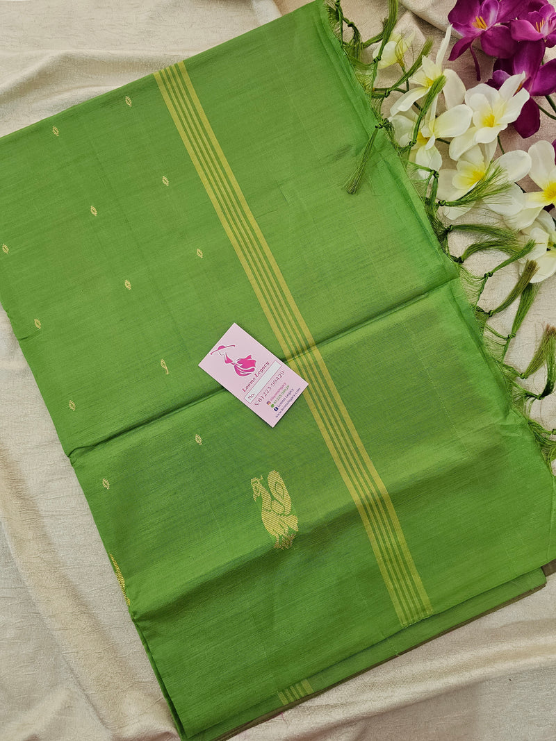 Pink with Green Pallu Border Handwoven Chinnalampattu Saree