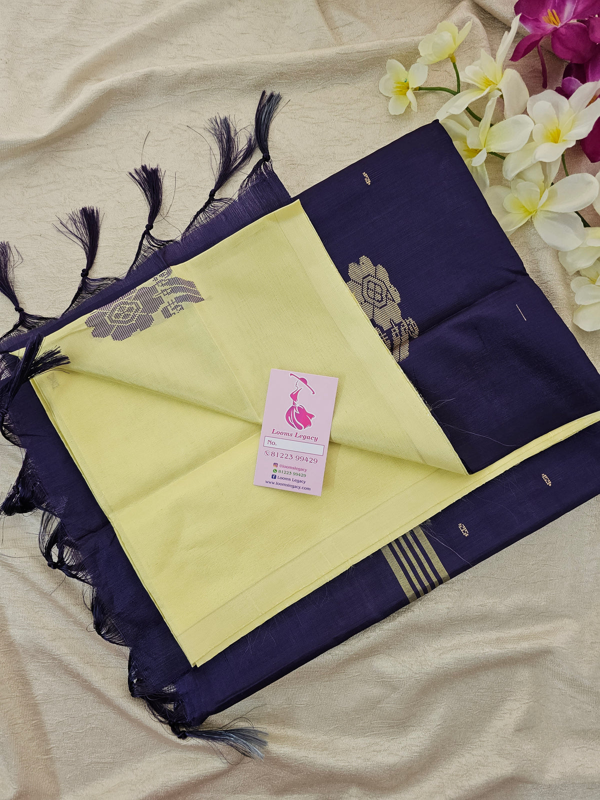 Pastel Shade Yellow with Blue  Handwoven Chinnalampattu Saree